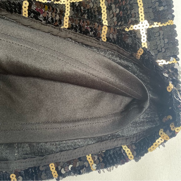 Boohoo Sequin Grid Check Mini Dress Size 10 Black Gold - Picture 6 of 10